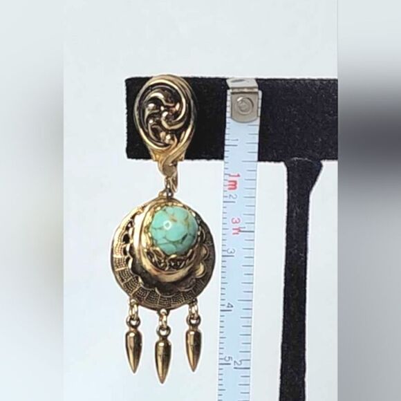 Marino Vintage Gold turquoise dangle screwback earrings - Picture 6 of 6